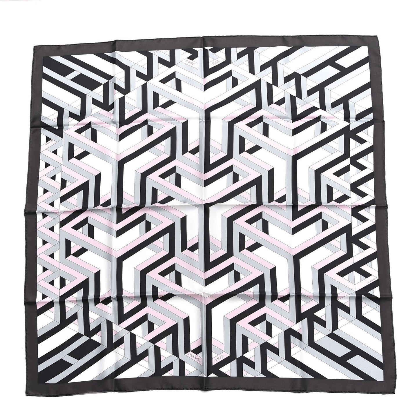 Silk Carre Cube Scarf 90 Anthracite White Rose Pale