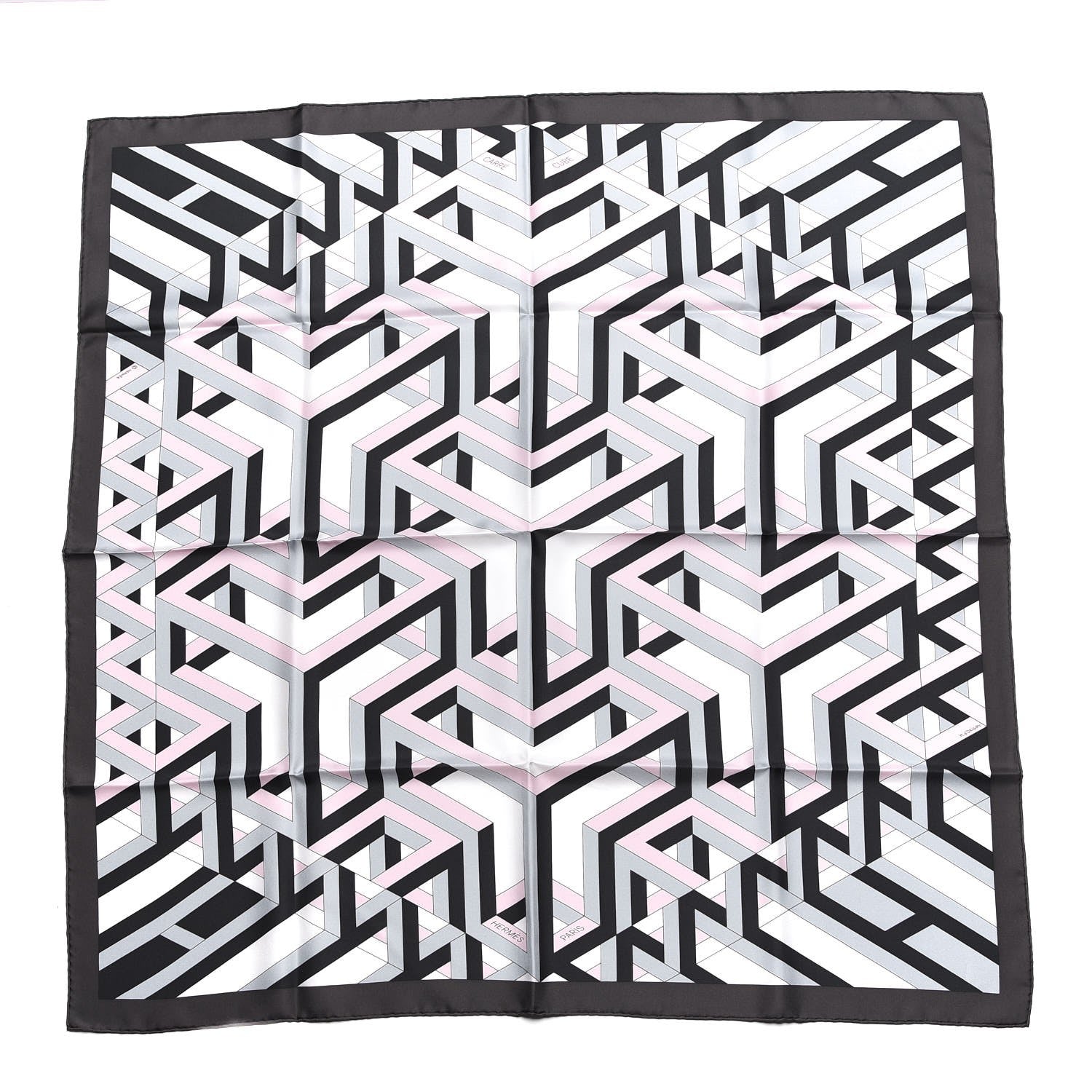 Hermes Silk Carre Cube Scarf 90 Anthracite White Rose Pale 1 of 6