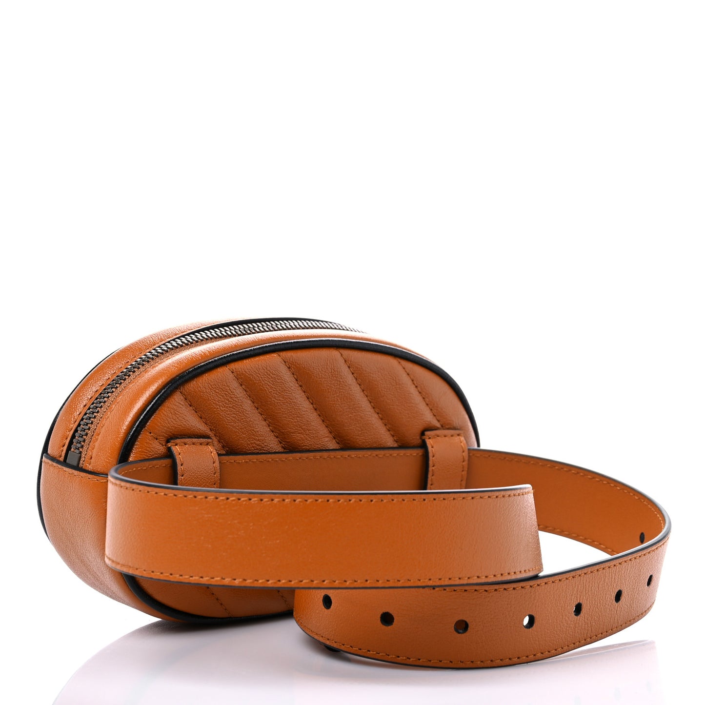 Vintage Effect Calfskin Matelasse Diagonal Torchon GG Marmont Belt Bag 85 34 Cognac