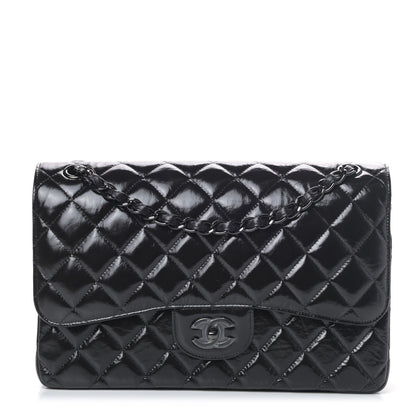 Chanel Shiny Distressed Calfskin Quilted Jumbo Double Flap So Black 1 of 4