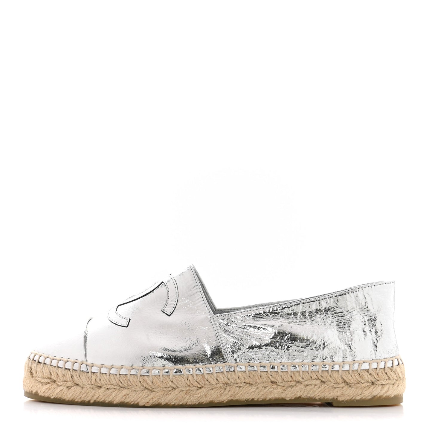 Laminated Goatskin CC Espadrilles 38 Silver