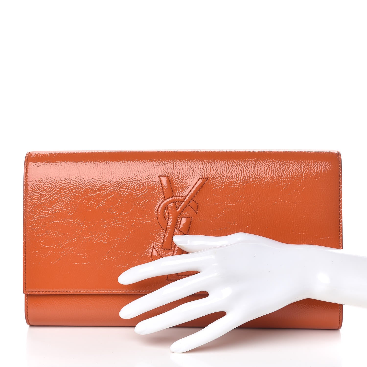 Saint Laurent Textured Patent Monogram Large Belle De Jour Clutch Orange 2 of 10