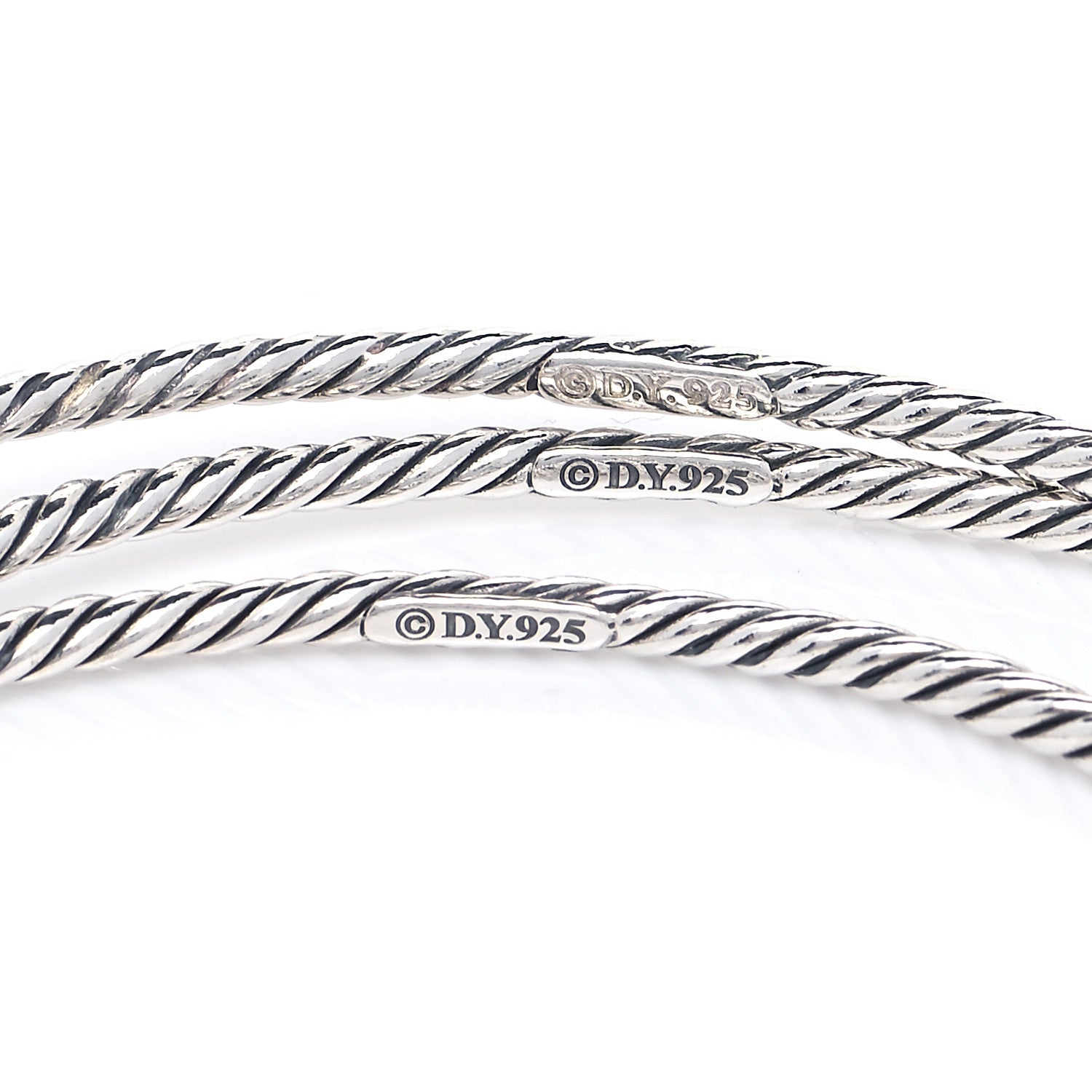 David Yurman Sterling Silver Cable Classics Bangle Bracelets Set of 3 4 of 5