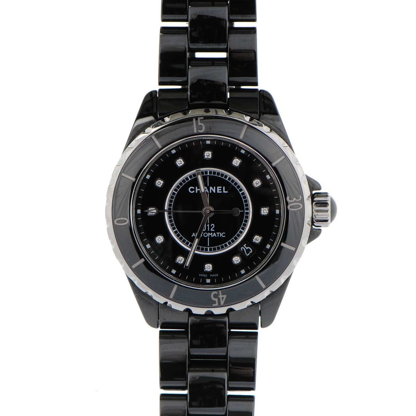 Stainless Steel Ceramic Diamond 38mm J12 Automatic Watch Black