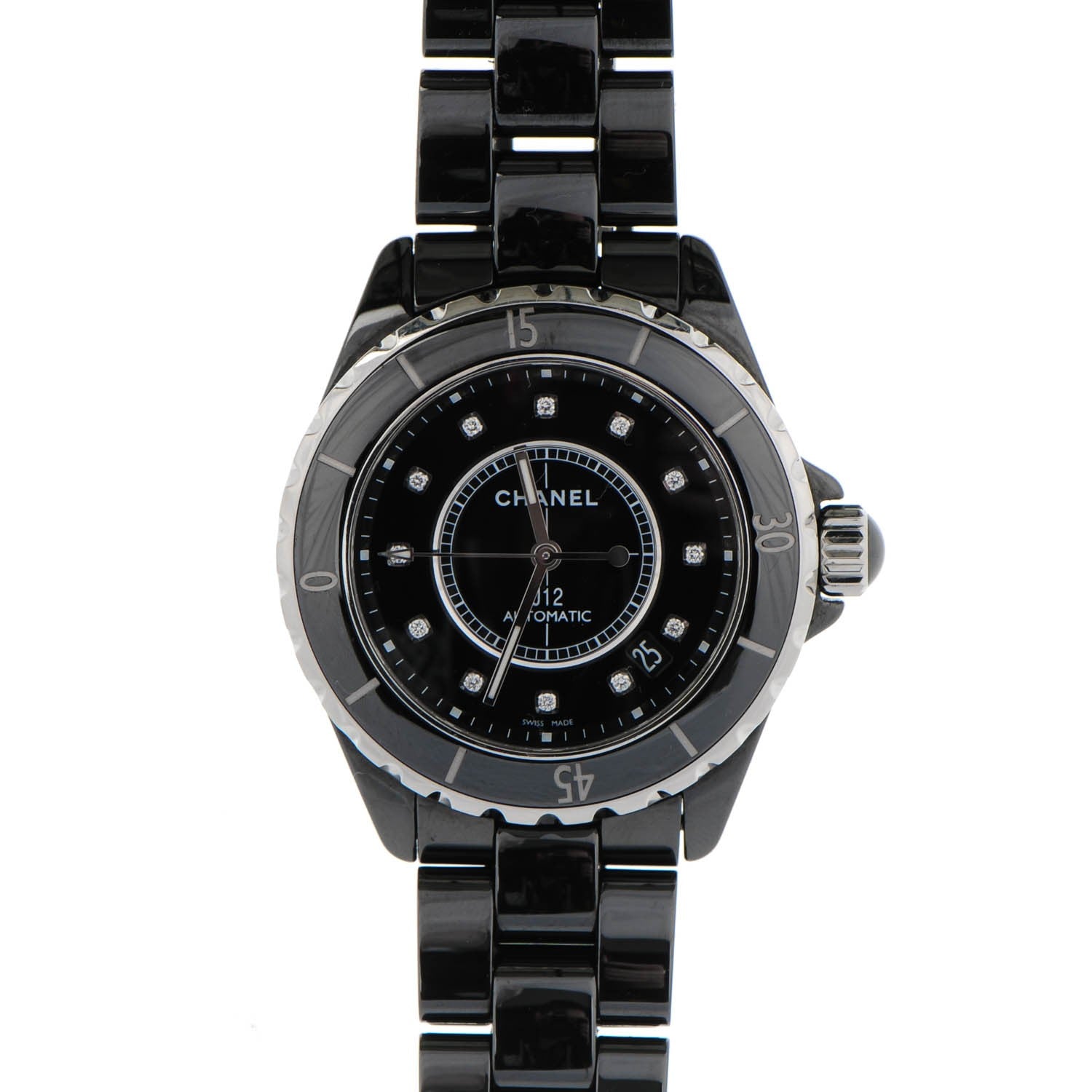Chanel Stainless Steel Ceramic Diamond 38mm J12 Automatic Watch Black 1 of 7