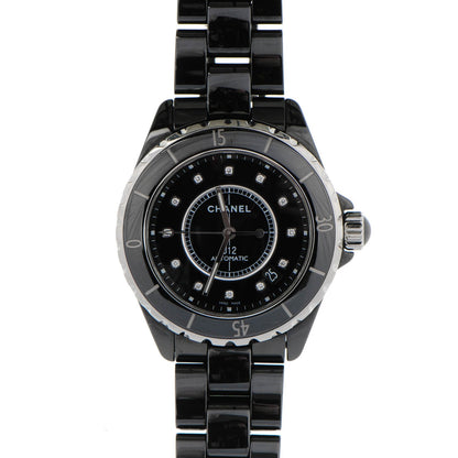Chanel Stainless Steel Ceramic Diamond 38mm J12 Automatic Watch Black 1 of 7