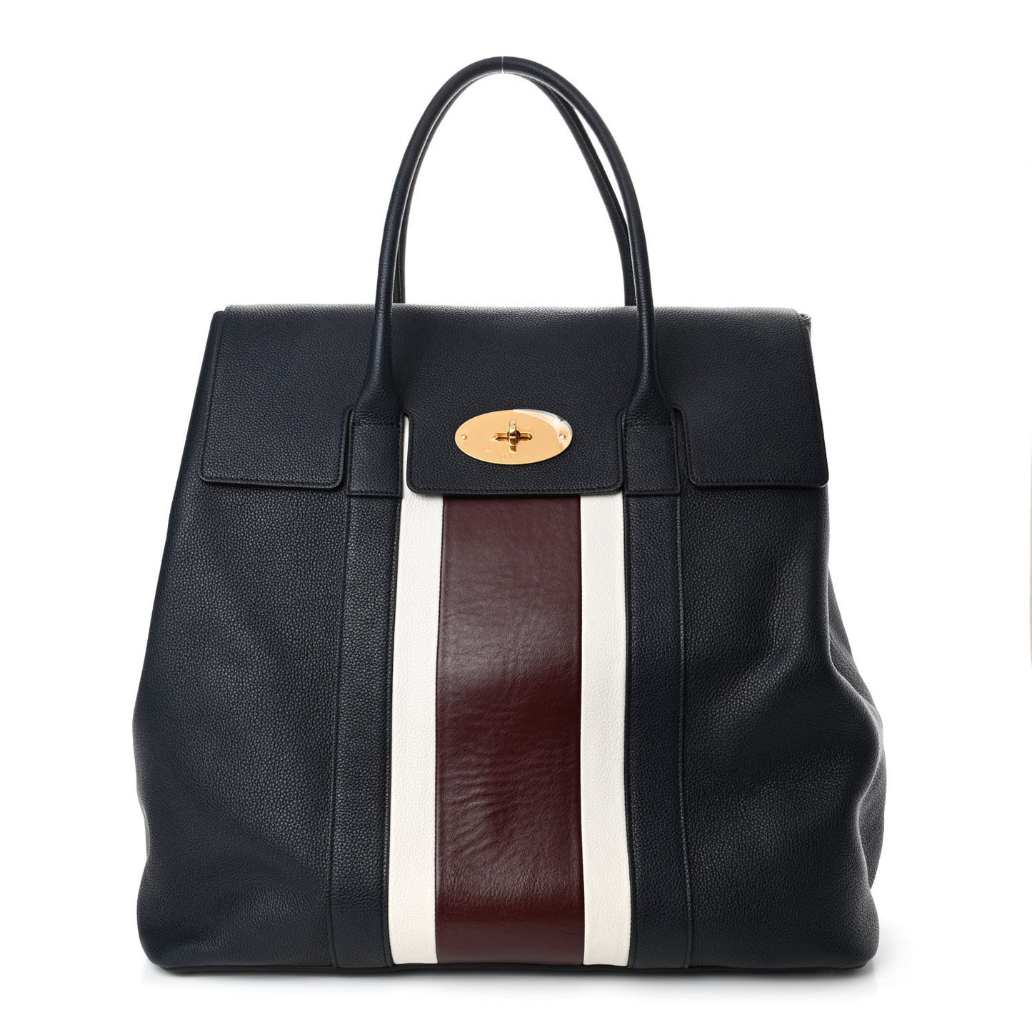 Natural Grain Calfskin College Stripe Oversized Bayswater Navy White Oxblood