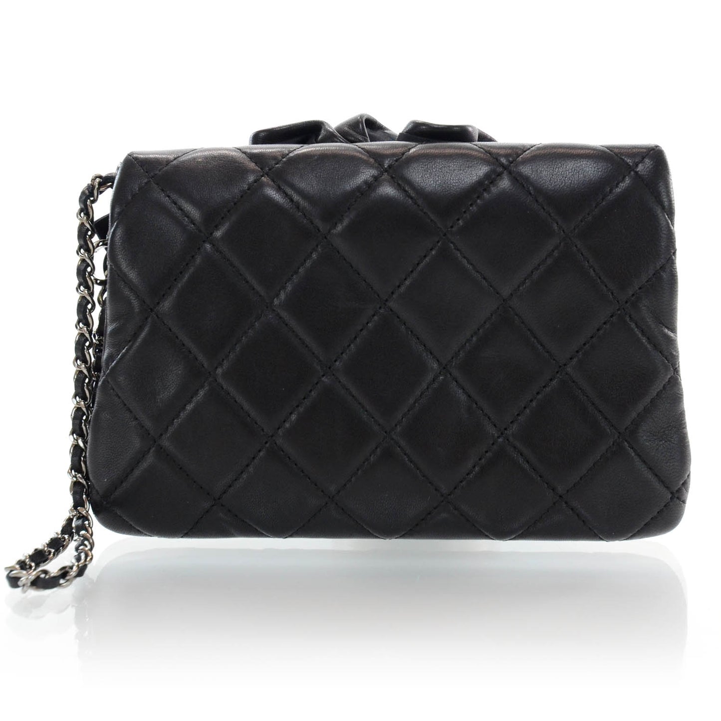 Lambskin Quilted Camellia Wristlet Black