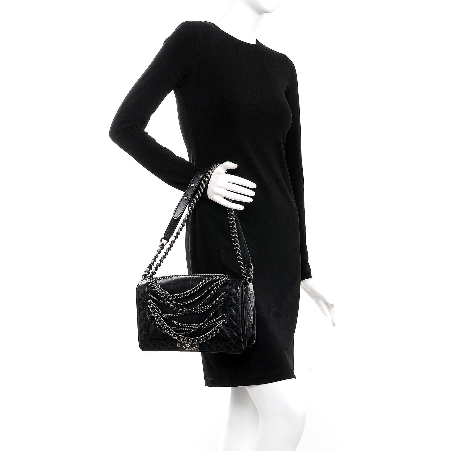Chanel Calfskin Enchained Medium Boy Flap Black 2 of 7