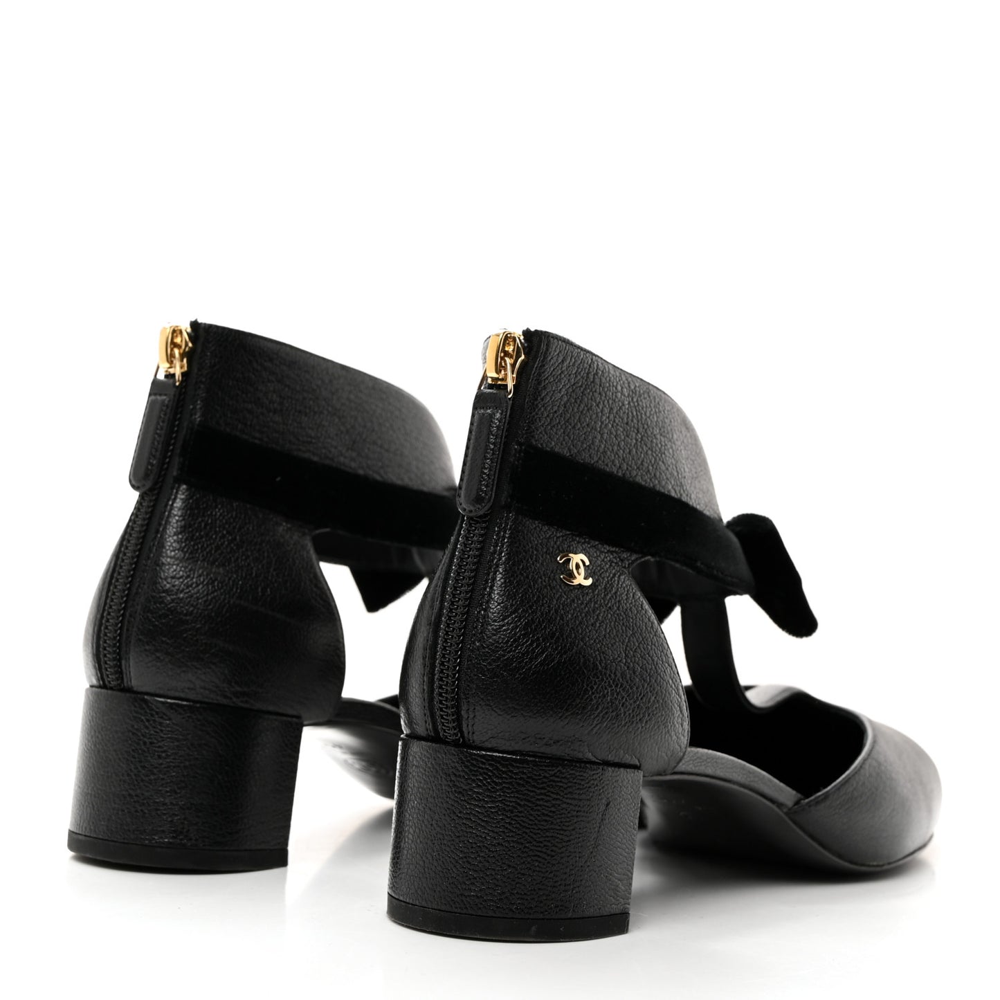 Goatskin Velvet Cap Toe CC Bow Cut Out Ankle Boots 41 Black