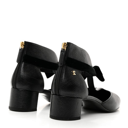 Chanel Goatskin Velvet Cap Toe CC Bow Cut Out Ankle Boots 41 Black 4 of 10