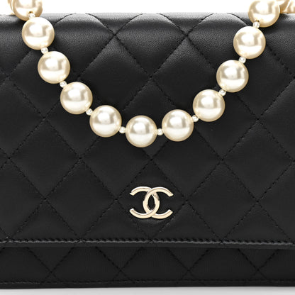 Chanel Lambskin Quilted Pearl Wallet On Chain WOC Black 9 of 12