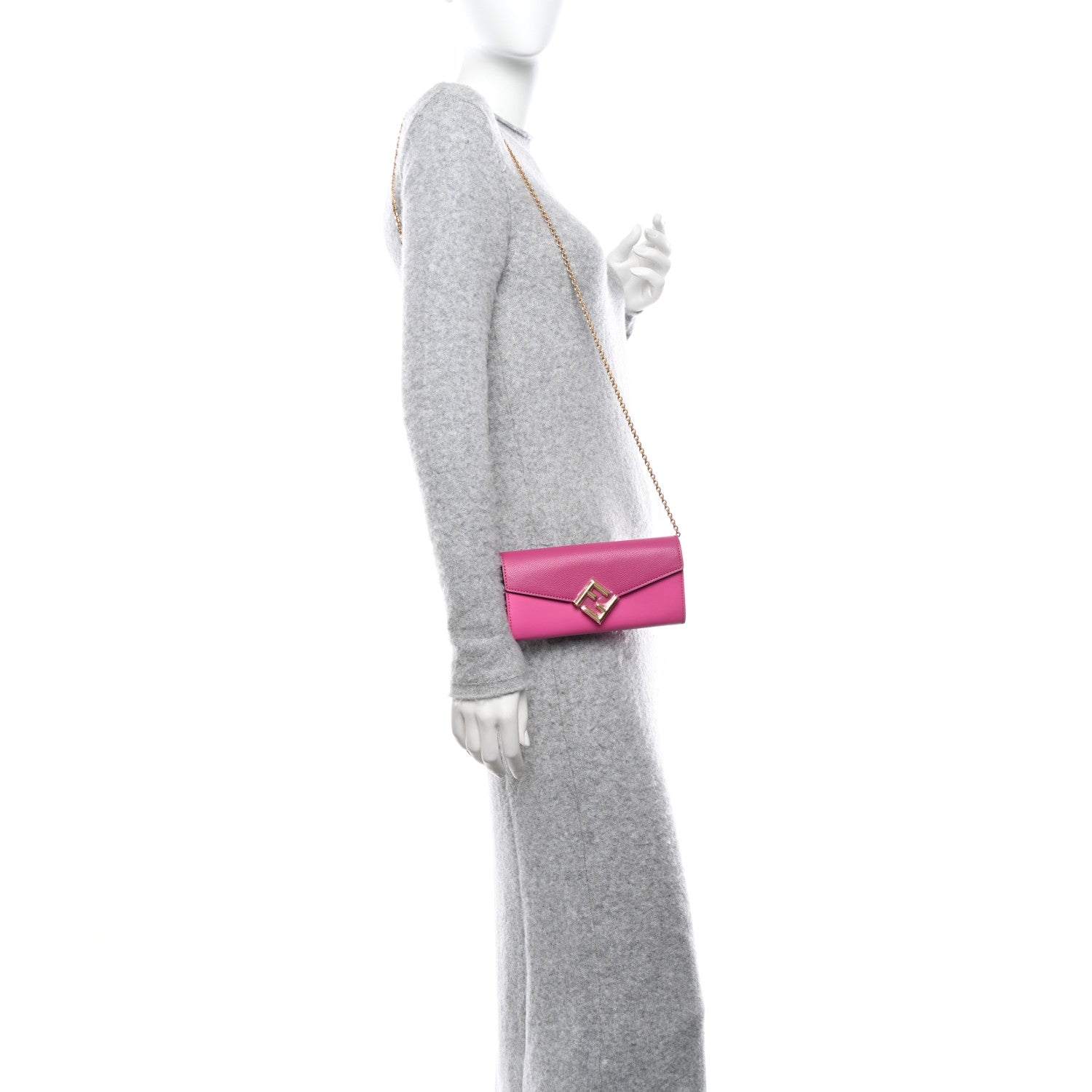 Fendi Vitello King Cruise FF Diamonds Continental Envelope Wallet On Chain Geranio Ciclamino Pilar 2 of 9