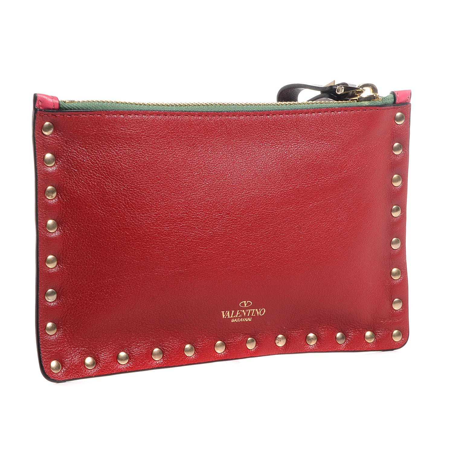 Valentino Garavani Vitello Italian Pop Small Rockstud Zip Pouch Deep Rose Scarlet 3 of 9