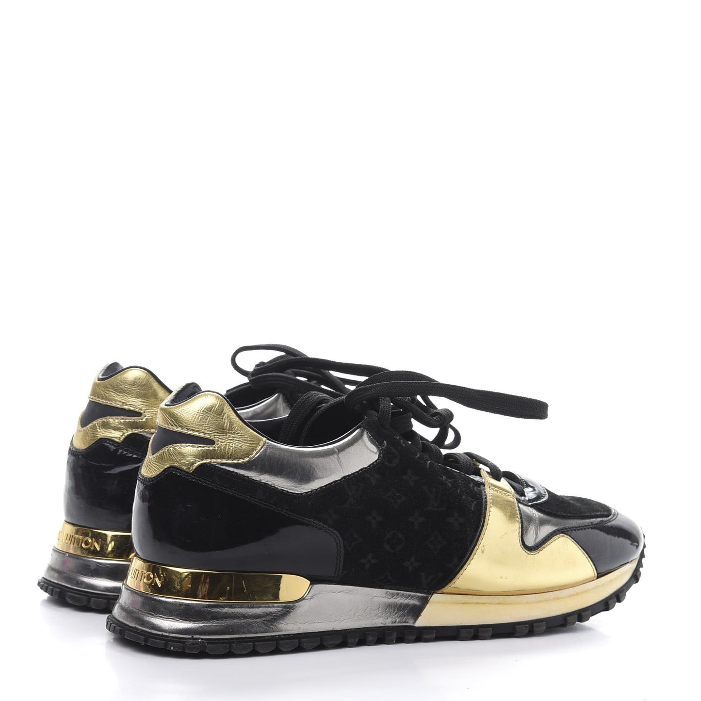 Suede Monogram Mens Run Away Sneakers 38 Black Gold Silver