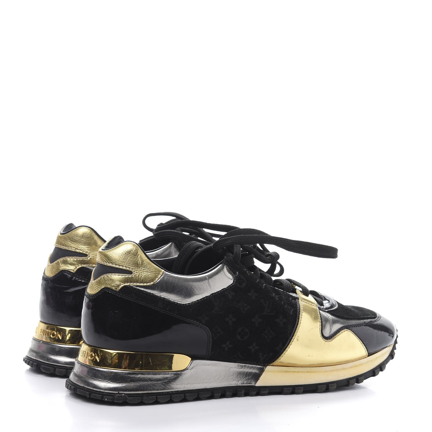 Louis Vuitton Suede Monogram Mens Run Away Sneakers 38 Black Gold Silver 5 of 8