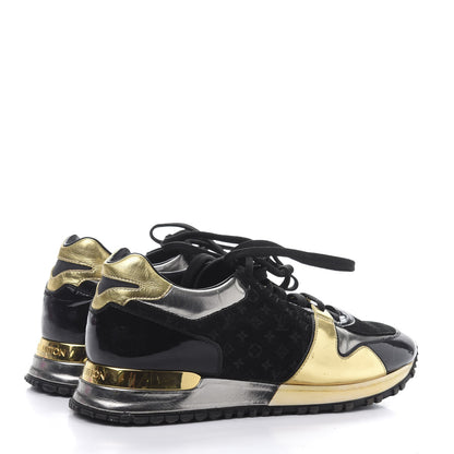 Louis Vuitton Suede Monogram Mens Run Away Sneakers 38 Black Gold Silver 5 of 8