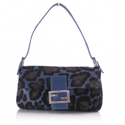 Fendi Calf Hair Leopard Print Baguette Blue 1 of 13