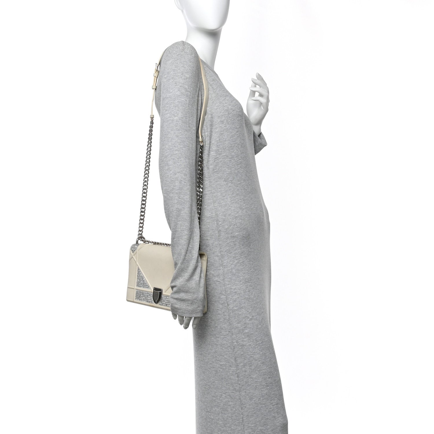Christian Dior Lambskin Sequin Medium Diorama Flap Bag White 2 of 16