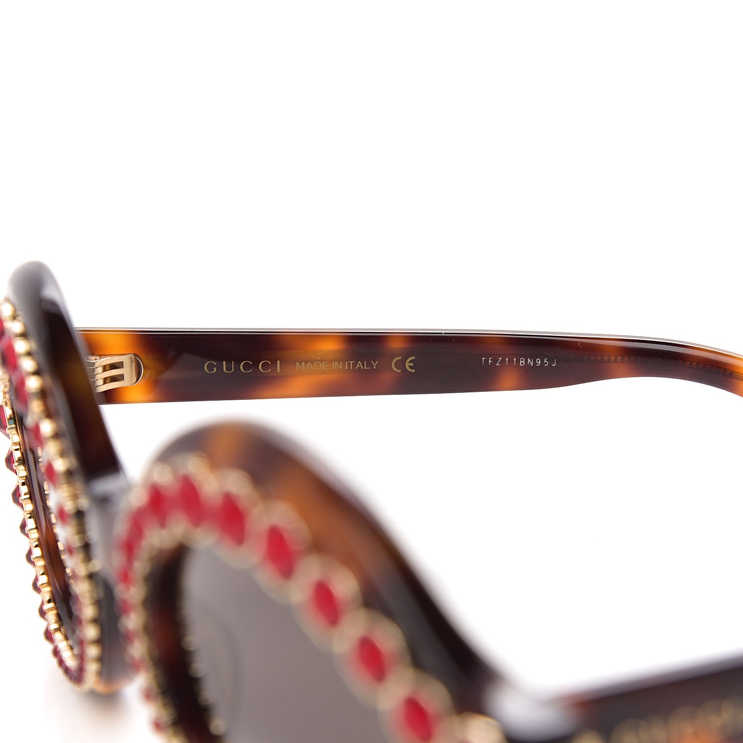 Gucci Acetate Crystal Studded Cat Eye Sunglasses GG0045S Tortoise 6 of 8
