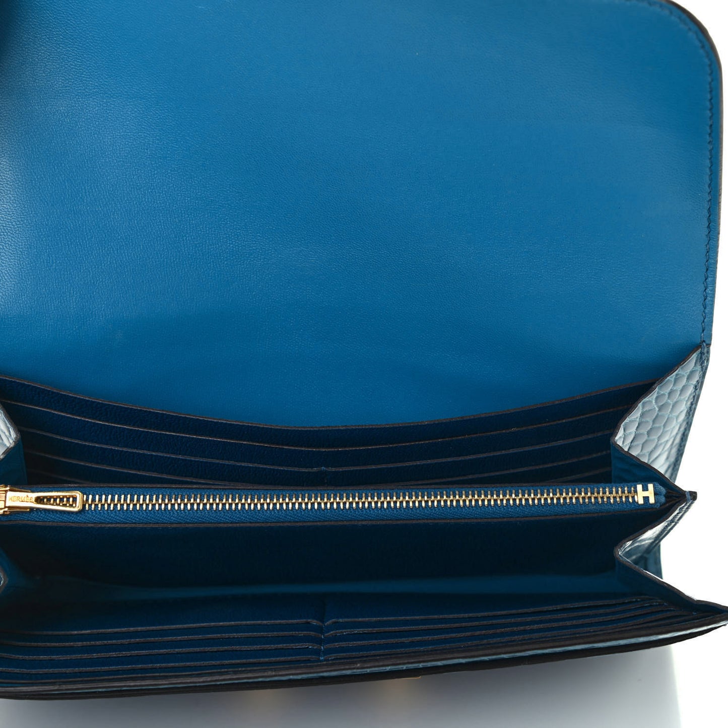 Shiny Alligator Constance Wallet Bleu Izmir