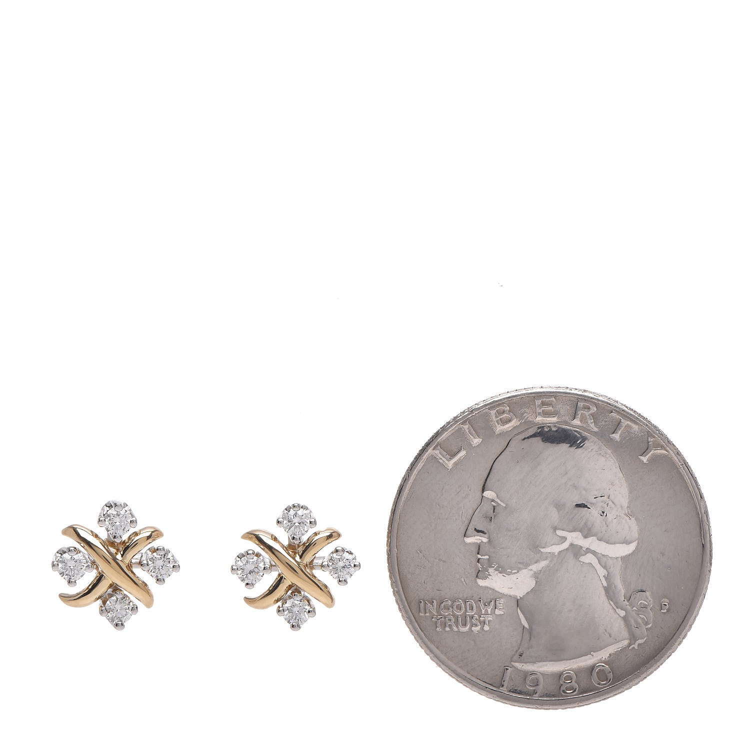 Tiffany Platinum 18K Yellow Gold Diamond Schlumberger Lynn Earrings 2 of 5