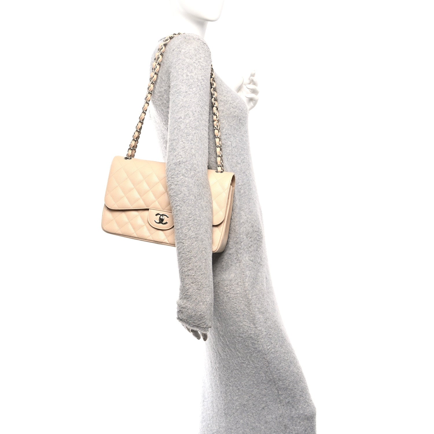 Chanel Caviar Quilted Jumbo Double Flap Light Beige 2 of 11