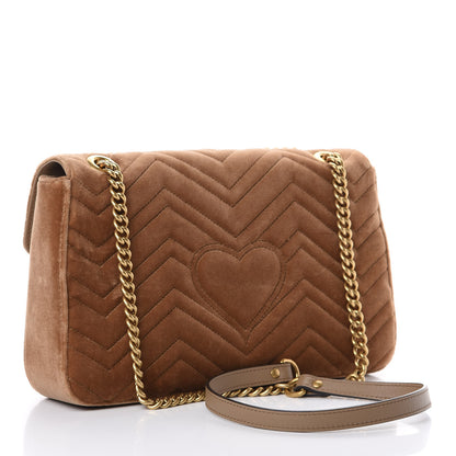 Gucci Velvet Matelasse Medium GG Marmont Shoulder Bag Taupe 2 of 11