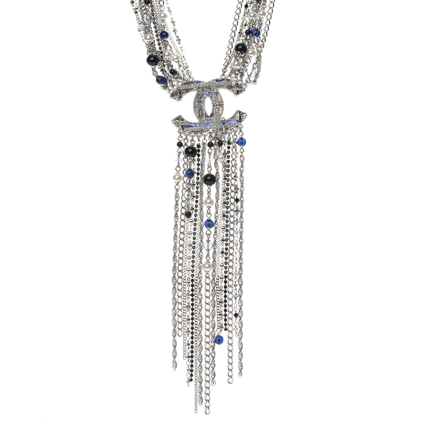 Beaded Multi Strand CC Necklace Silver Blue