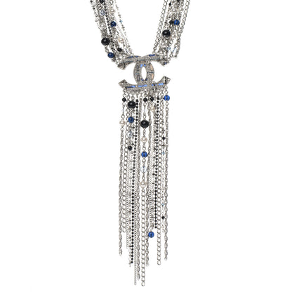 Chanel Beaded Multi Strand CC Necklace Silver Blue 1 of 5
