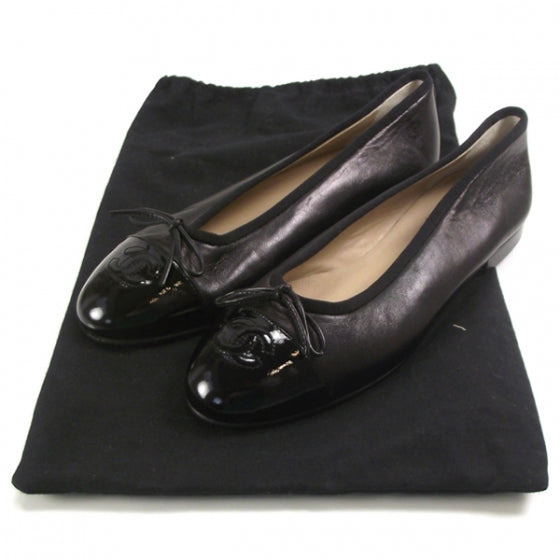 Chanel Patent Leather Tip Ballerina Flats 35.5 Black 5 of 10