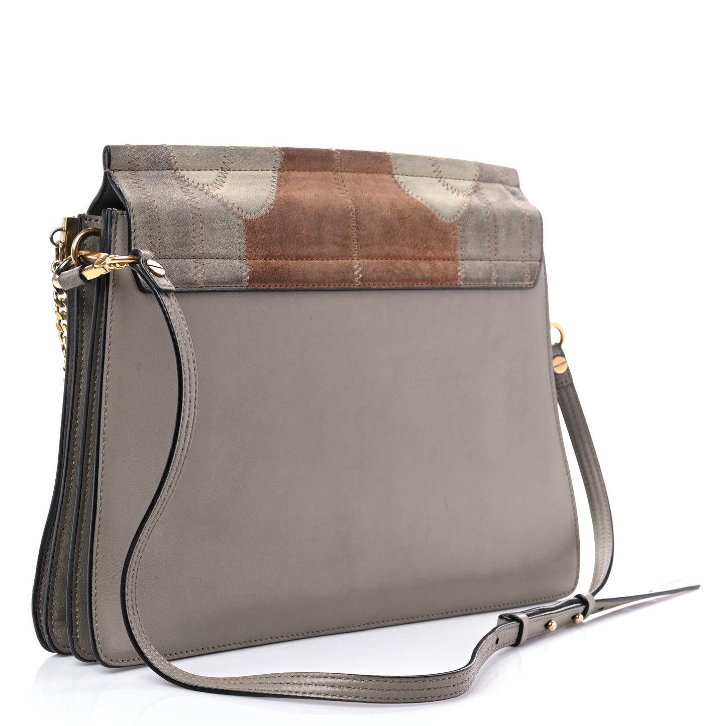 Suede Patchwork Medium Faye Shoulder Bag Motty Grey