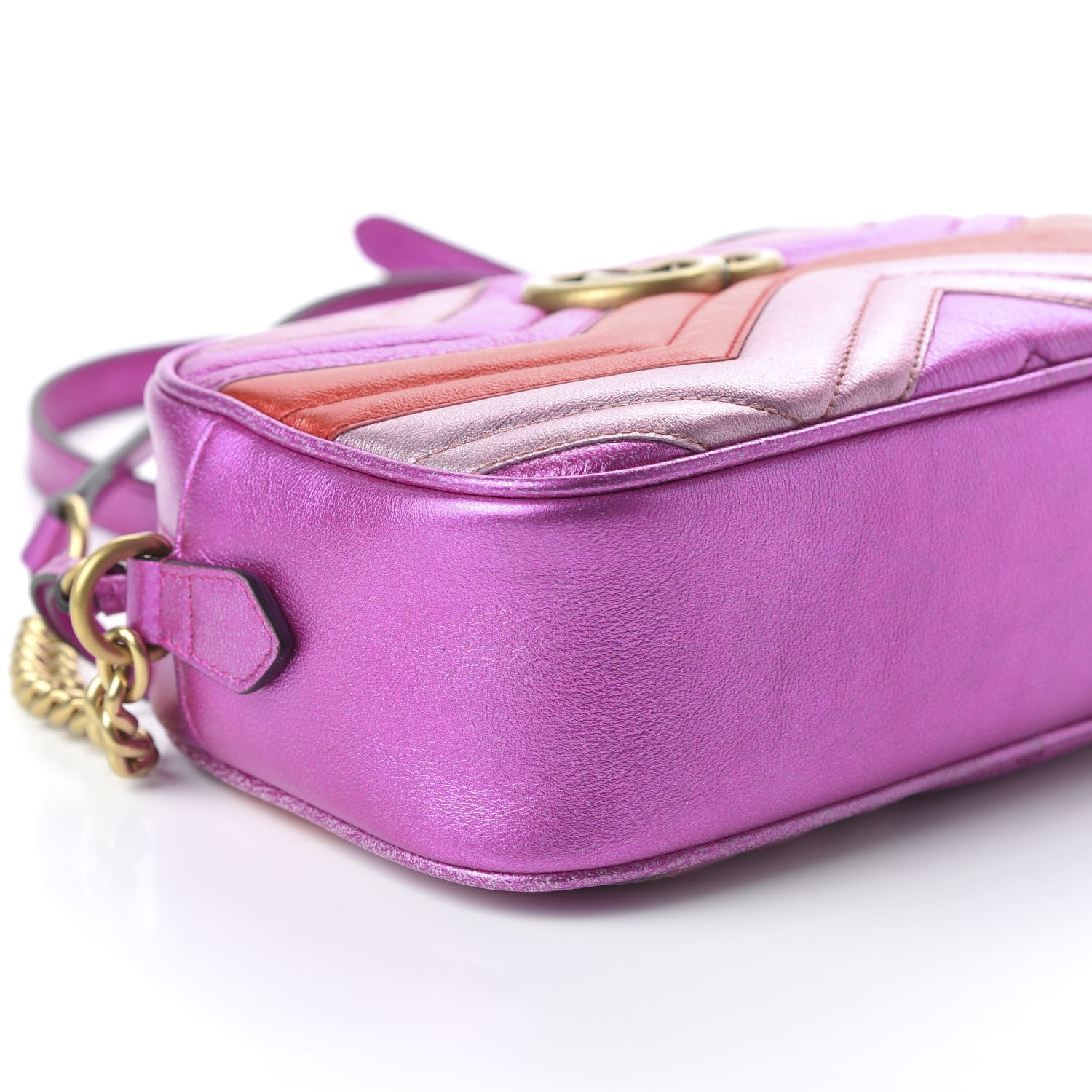 Gucci Laminated Nappa Matelasse Small GG Marmont Chain Shoulder Bag Fuxia Rosso Rosa 6 of 10