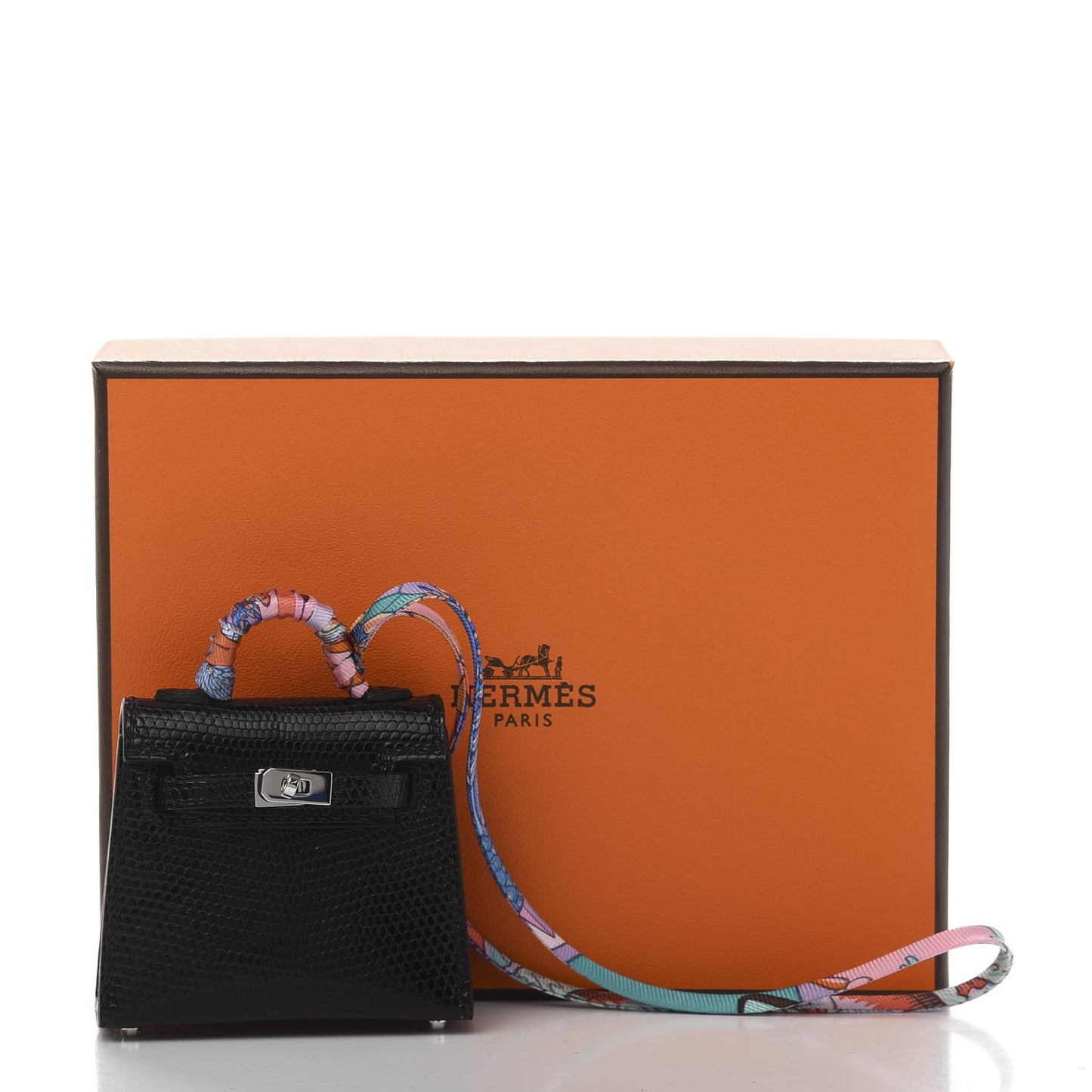 Lizard Mini Kelly Twilly Bag Charm Black