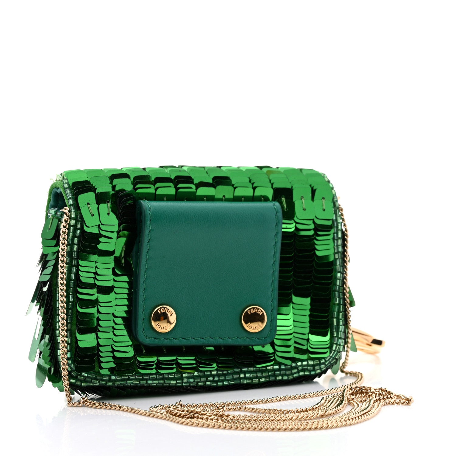 Fendi Sequin Paillettes Shiny Nappa Sex and the City Nano Baguette Belt Charm Green 3 of 7