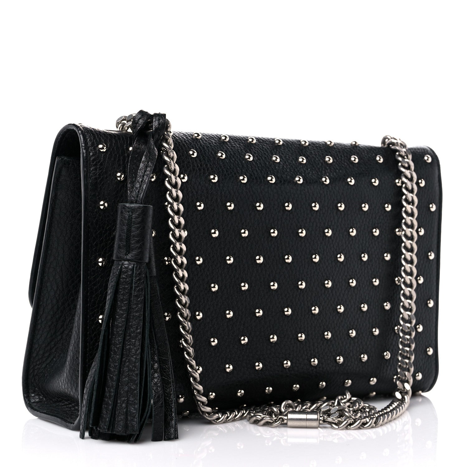 Gucci Calfskin Studded Medium Miss Bamboo Shoulder Bag Black 3 of 12