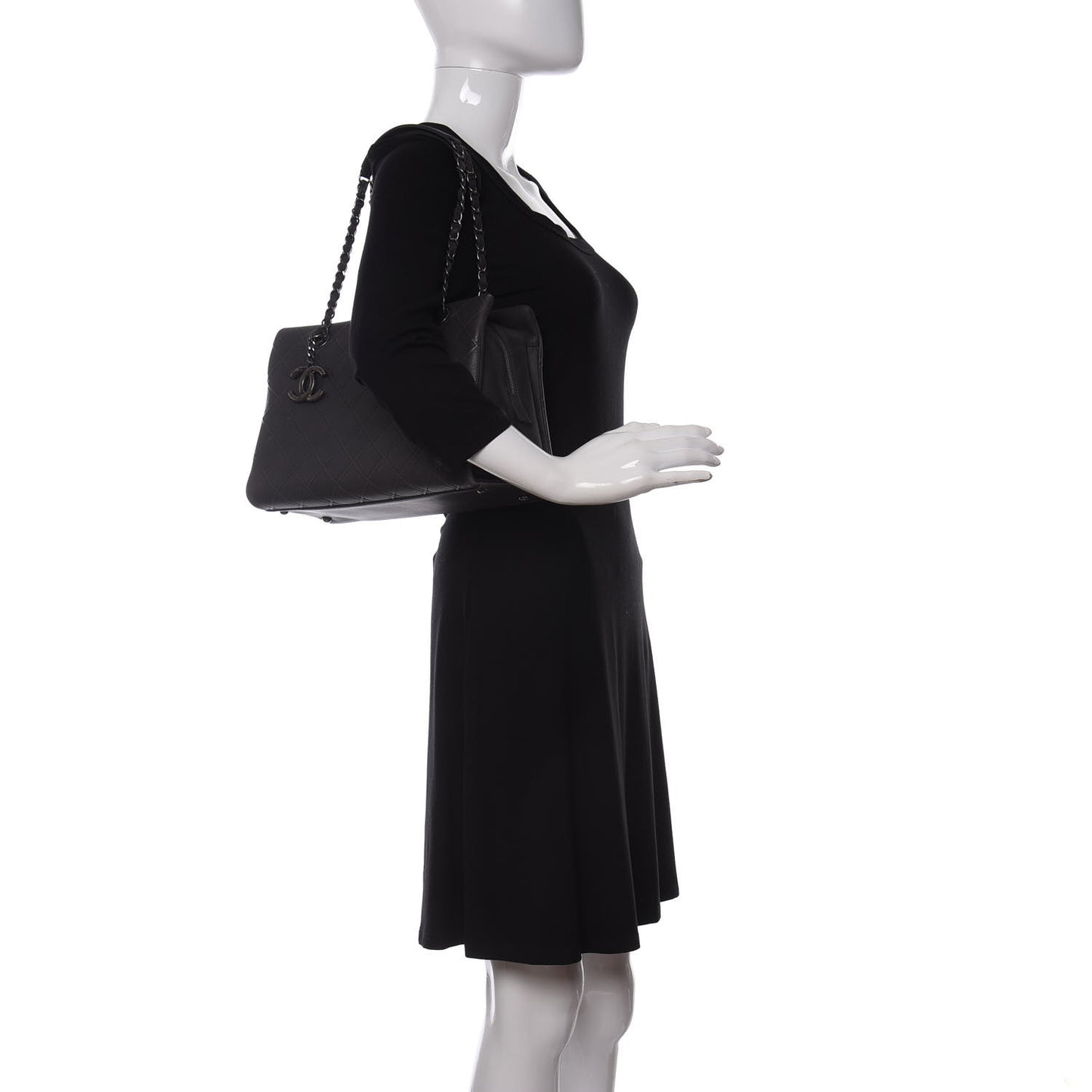 Calfskin Diamond Embossed Large CC Zip Shopping Tote Grey