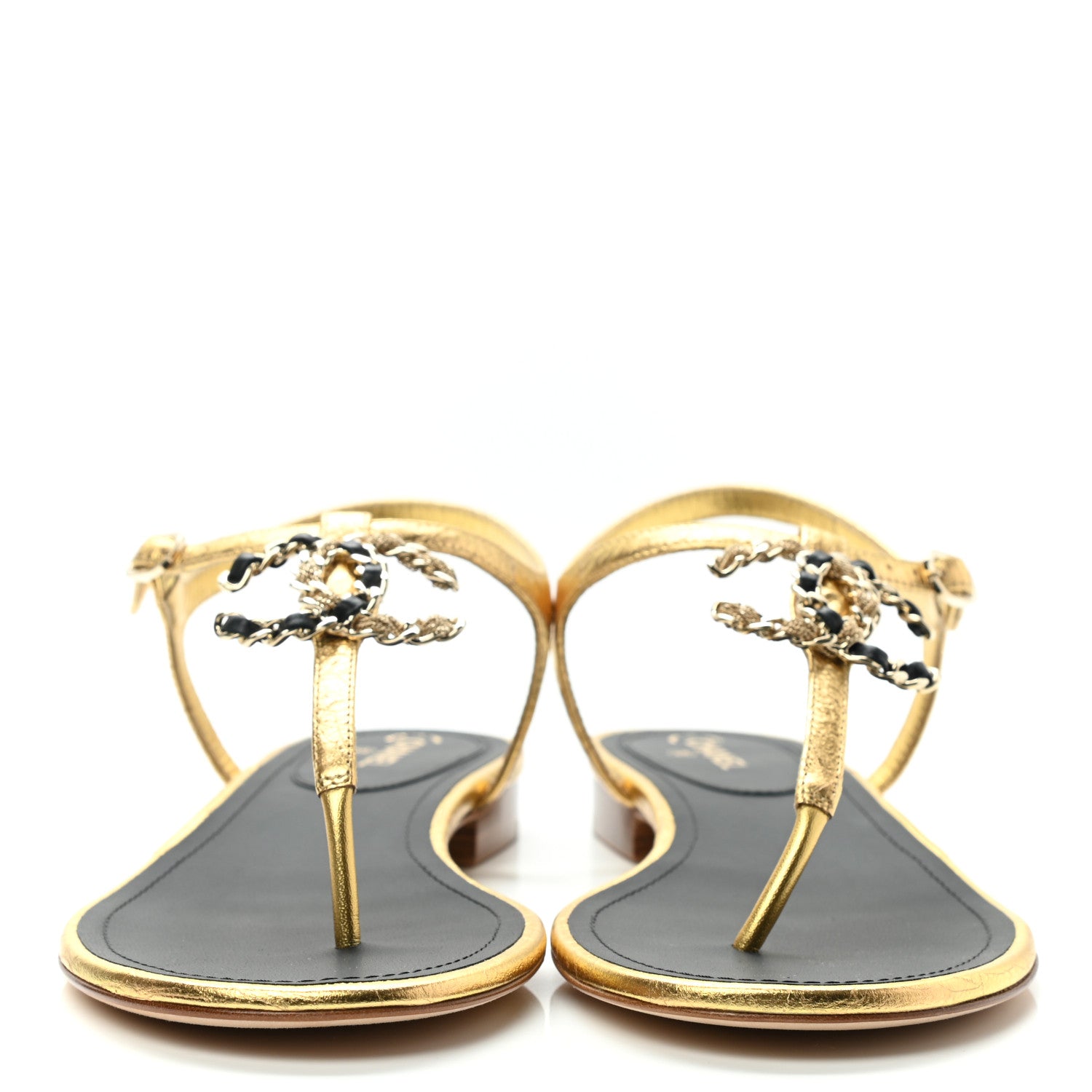 Chanel Laminated Lambskin CC Charm Thong Sandals 40 Gold 2 of 8