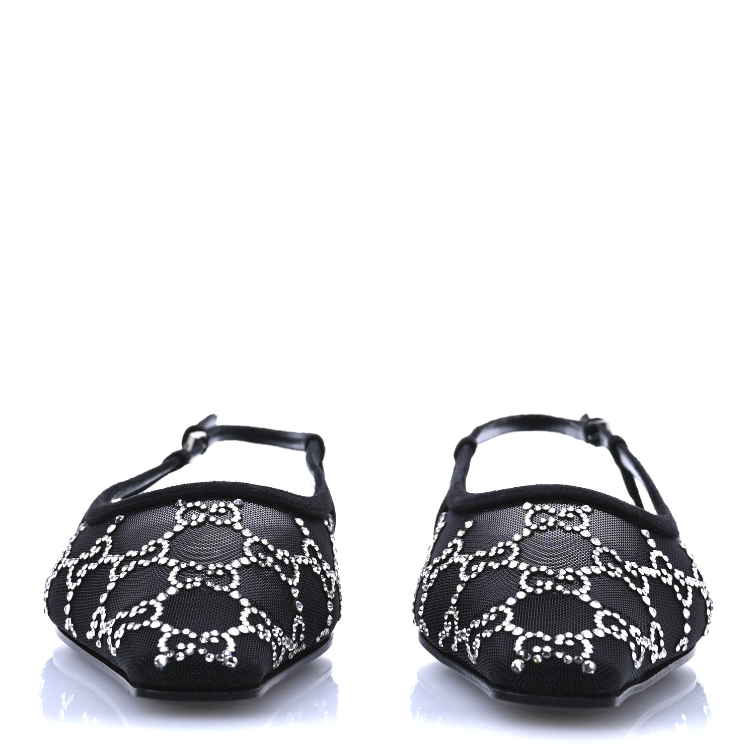 Gucci Tela Retino Kid Scamosciato Crystal GG Monogram Square Demi Ballet Flats 37.5 Black 3 of 8