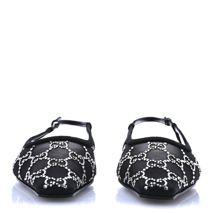 Gucci Tela Retino Kid Scamosciato Crystal GG Monogram Square Demi Ballet Flats 37.5 Black 3 of 8