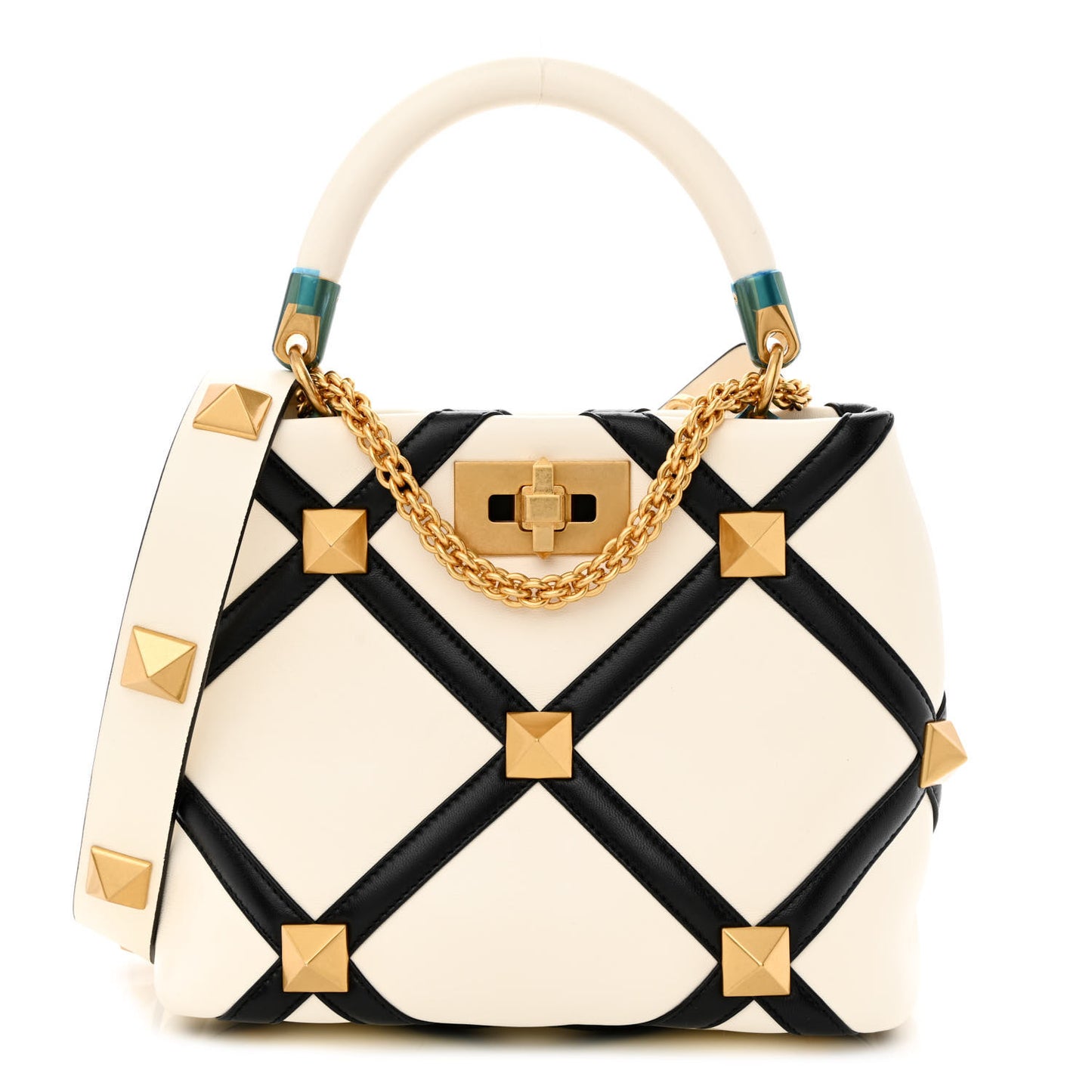 Nappa Small Roman Stud The Handle Bag Ivory Black