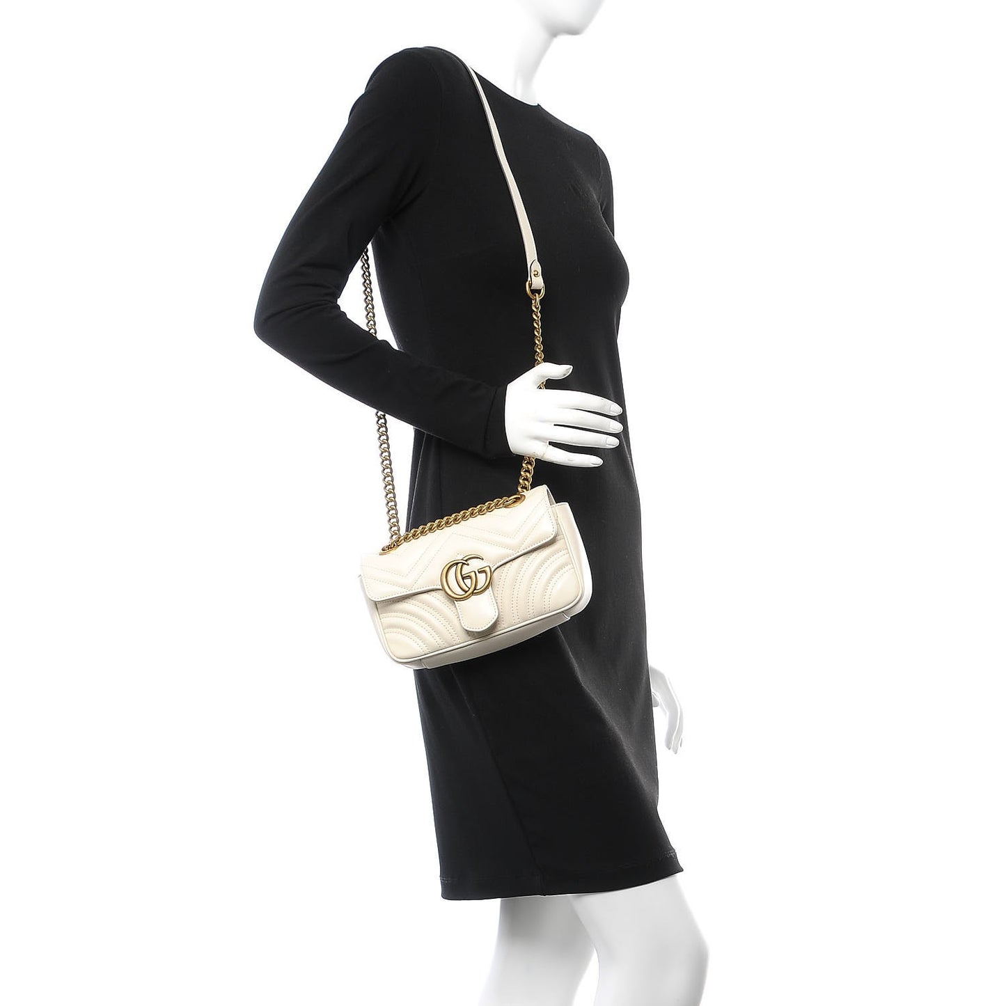 Calfskin Matelasse Mini GG Marmont Shoulder Bag White