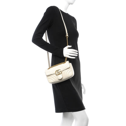 Gucci Calfskin Matelasse Mini GG Marmont Shoulder Bag White 2 of 8