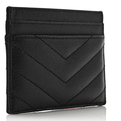 Saint Laurent Grain De Poudre Matelasse Chevron Monogram Credit Card Case Black 3 of 8