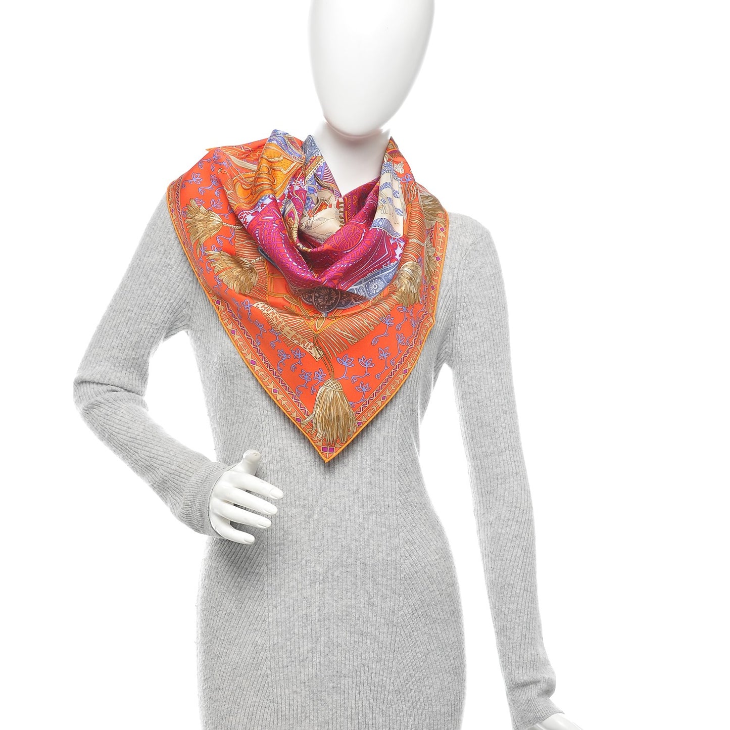 Silk Cavaliers du Caucase Scarf 90 Orange Fuchsia Parme