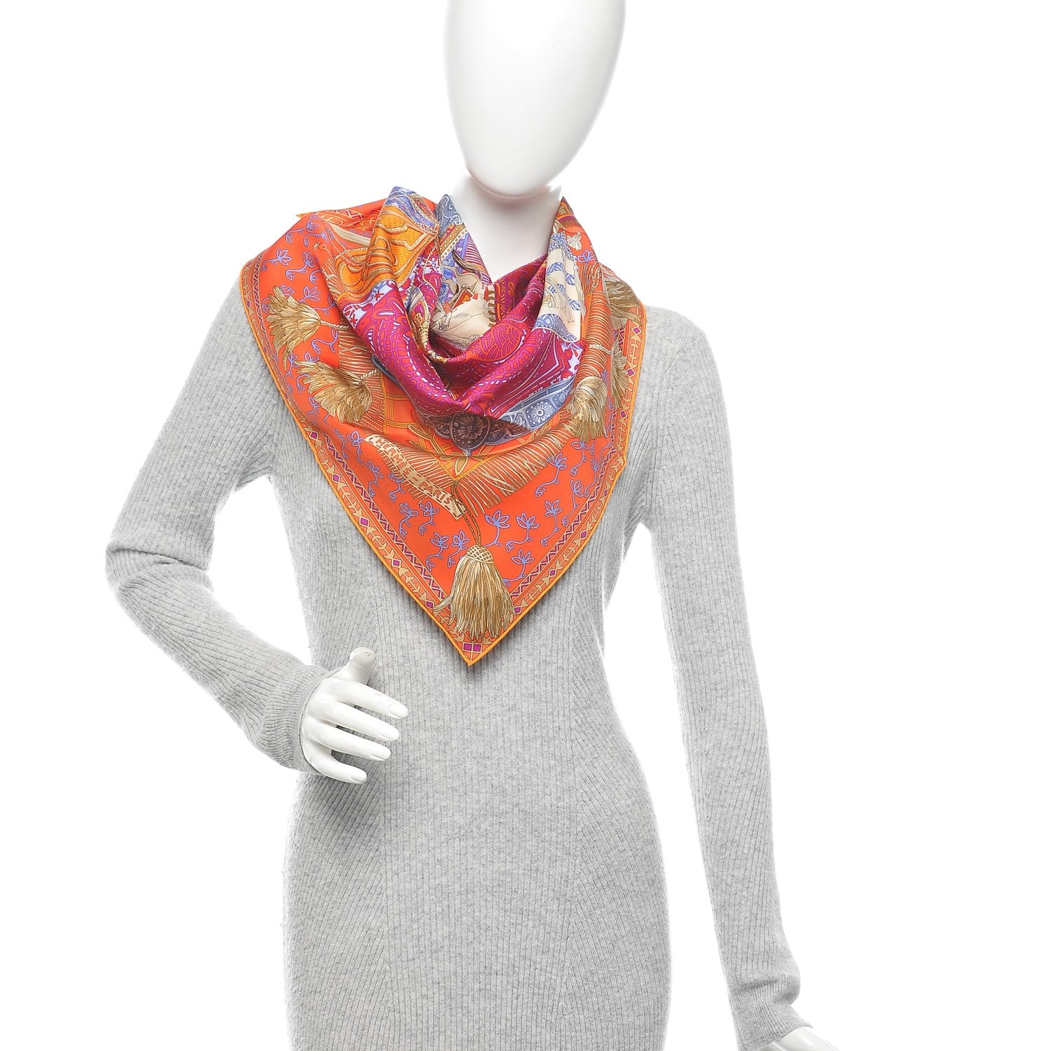Hermes Silk Cavaliers du Caucase Scarf 90 Orange Fuchsia Parme 2 of 9