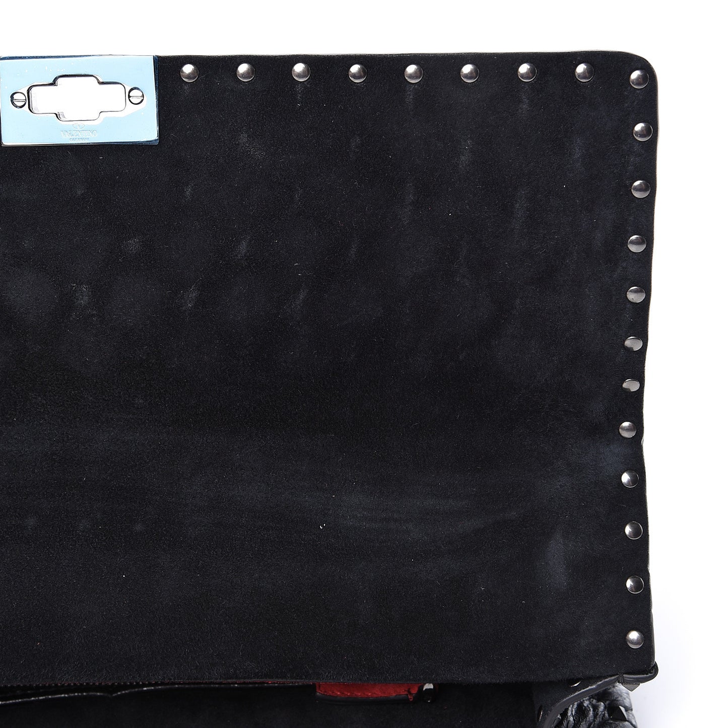 Craquele Nappa Large Rockstud Spike Shoulder Bag Black