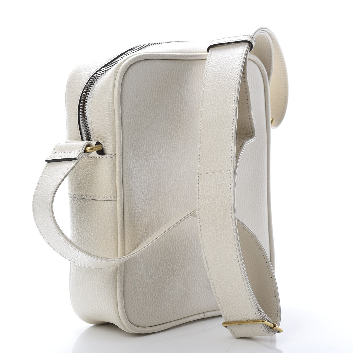 Grained Calfskin Logo Messenger Bag White