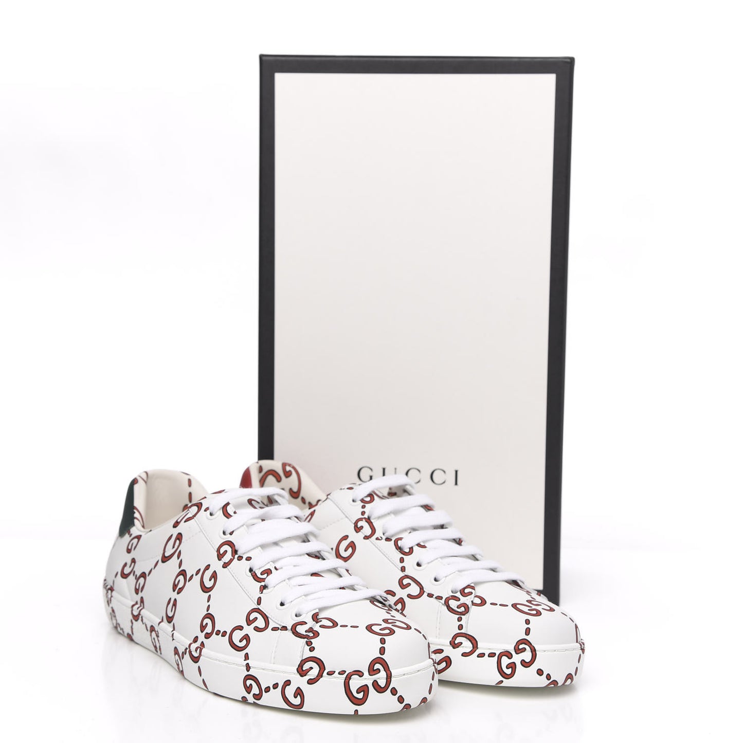 Calfskin GucciGhost Print Mens Ace Sneakers 9.5 White Hibiscus Red