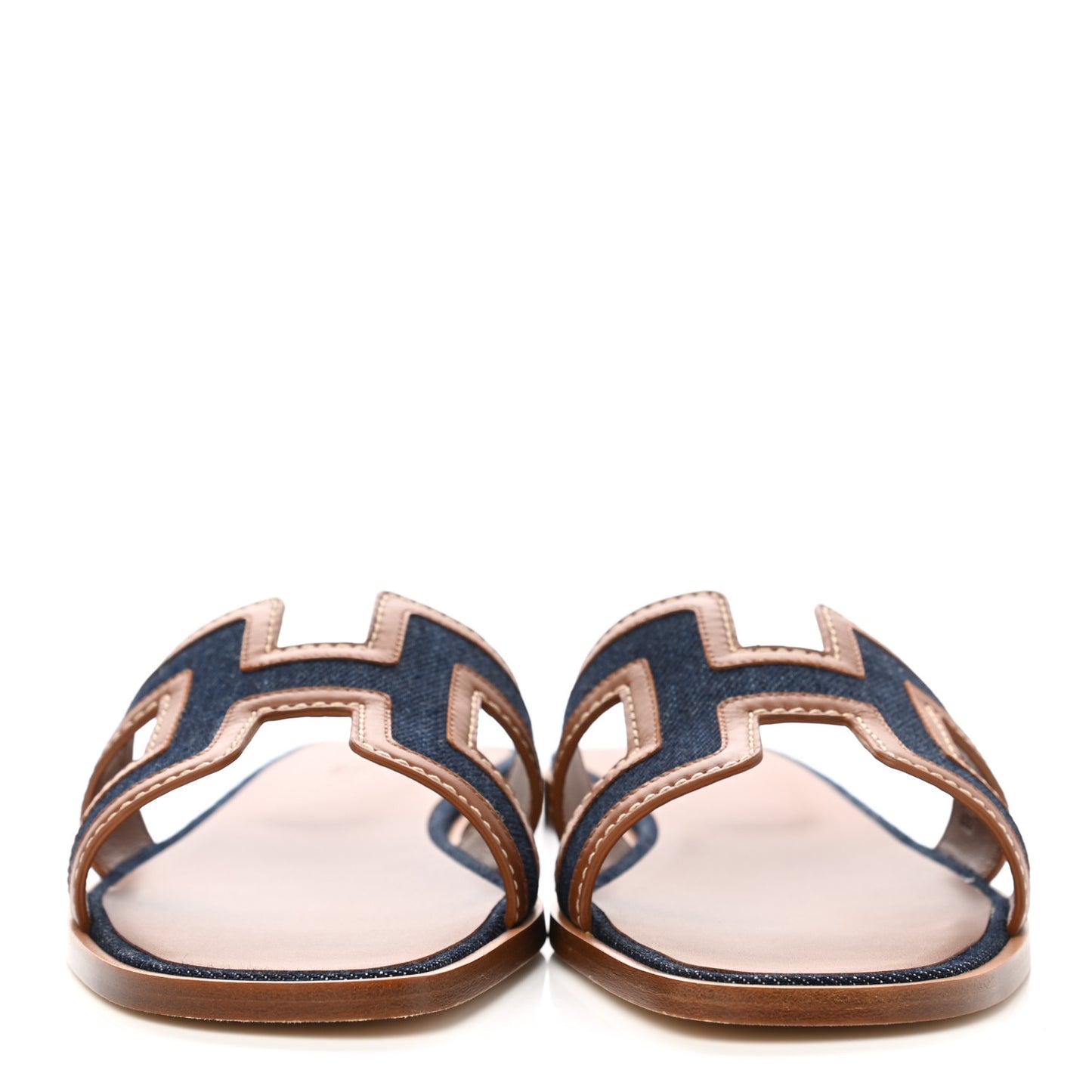 Calfskin Denim Oran Sandals 39 Bleu Brut Gold